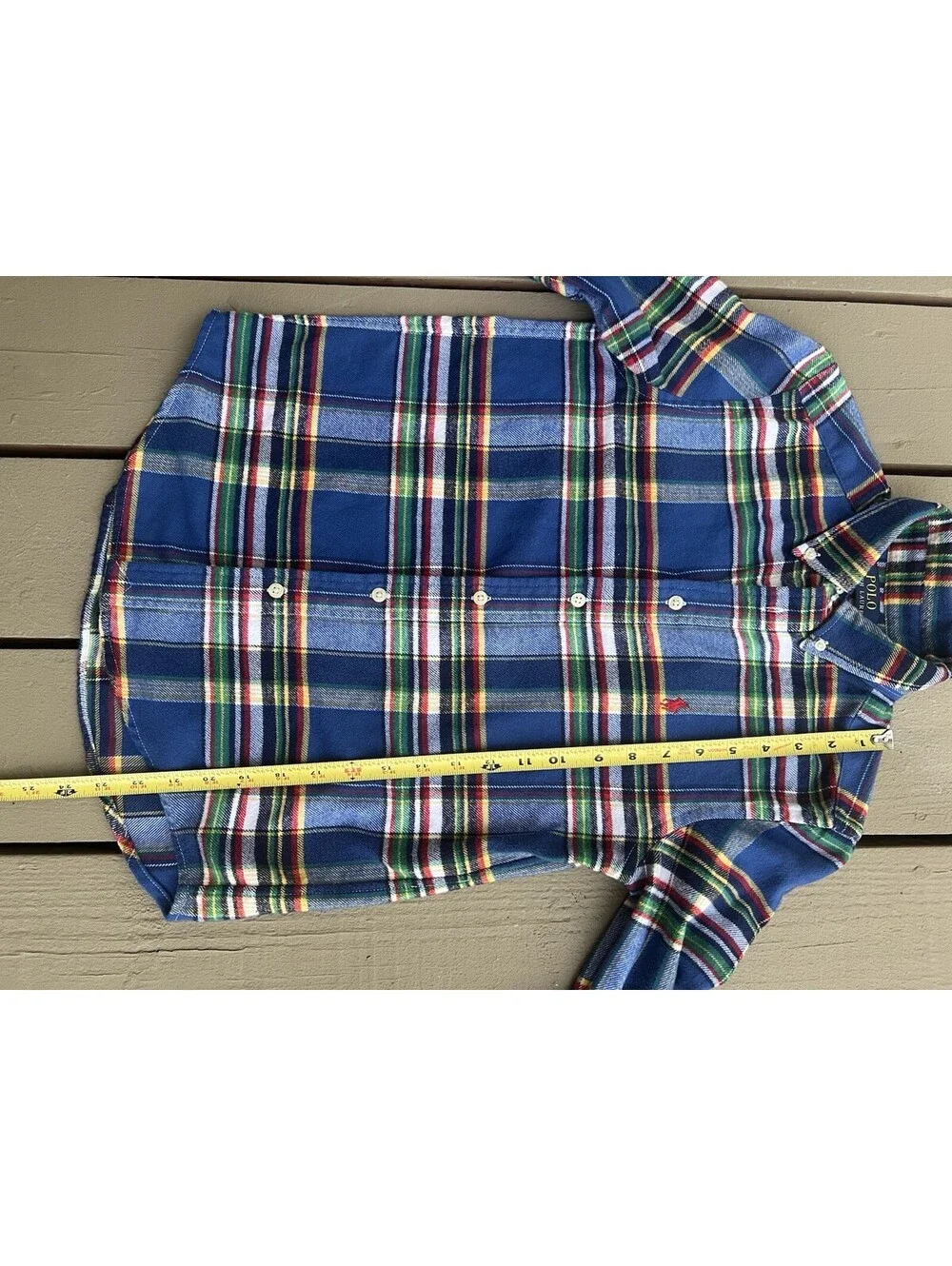 Polo Ralph Lauren Flannel Shirt Boys 10-12 Blue Plaid Long Sleeve